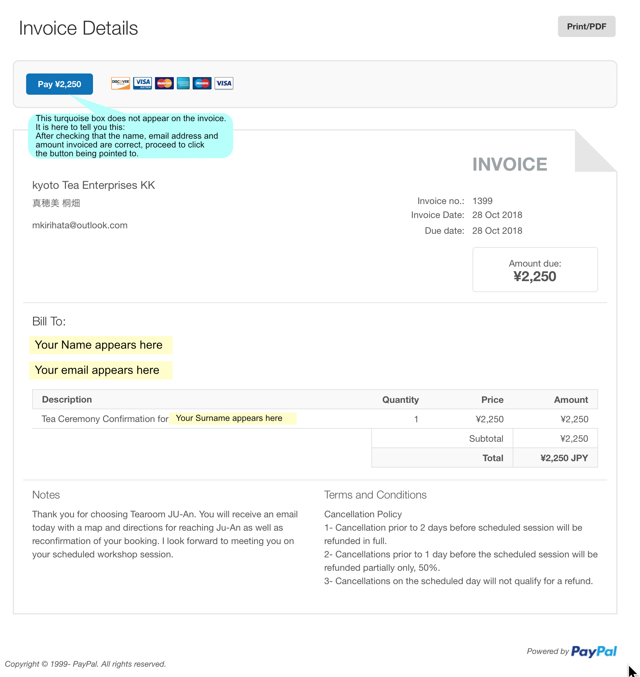 PayPal Invoice Specimen