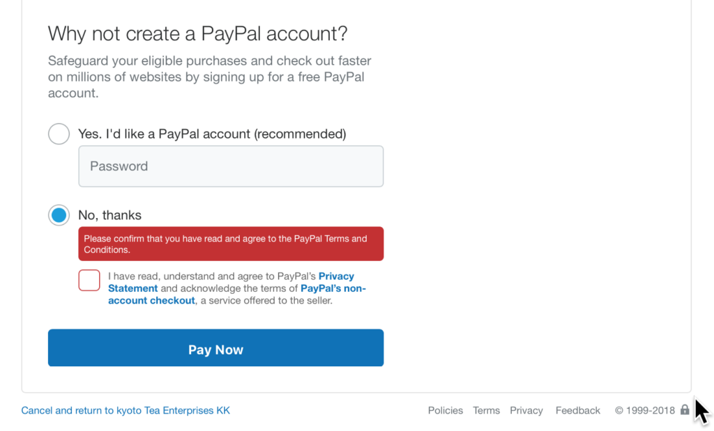 PayPal T&C Acceptance